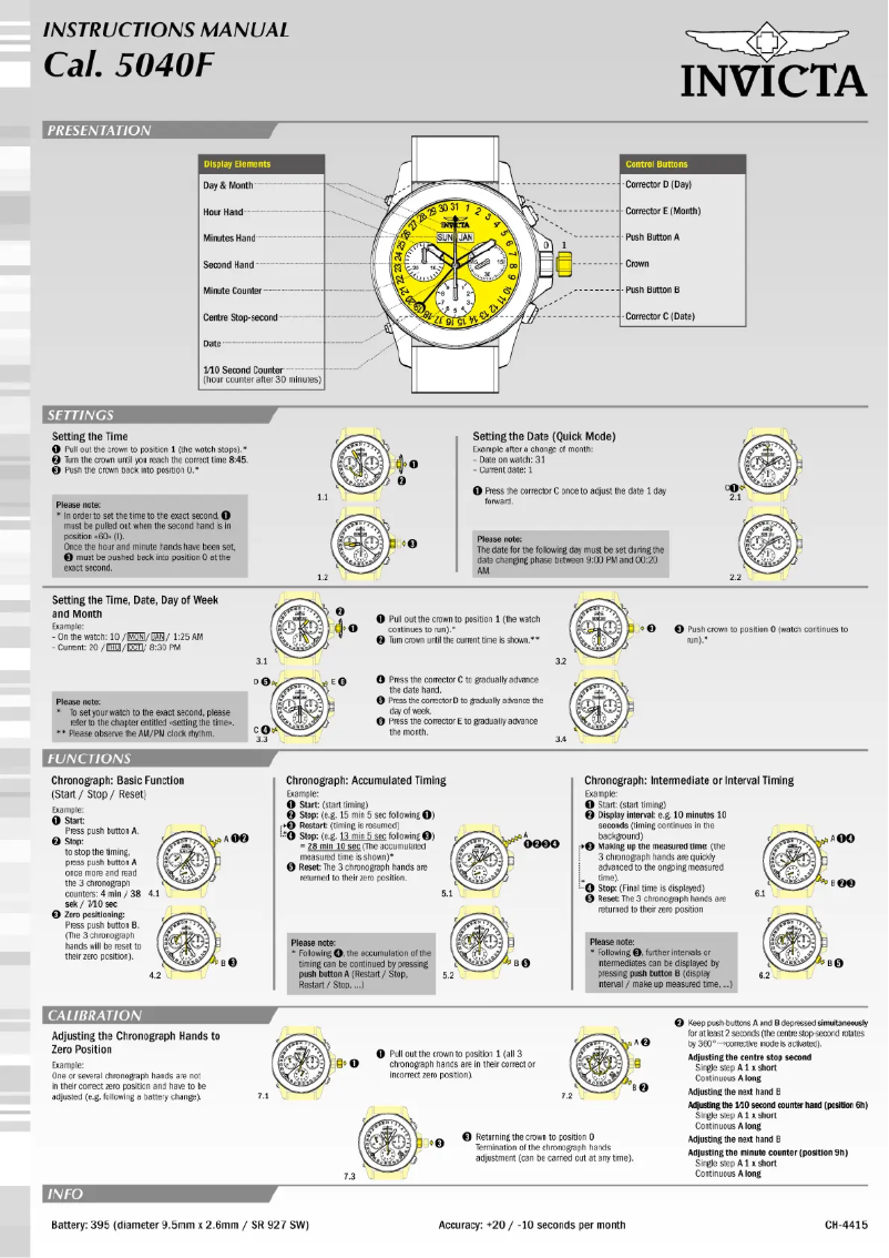 Page n°1 - Manuel utilisateur Invicta Subaqua 25428