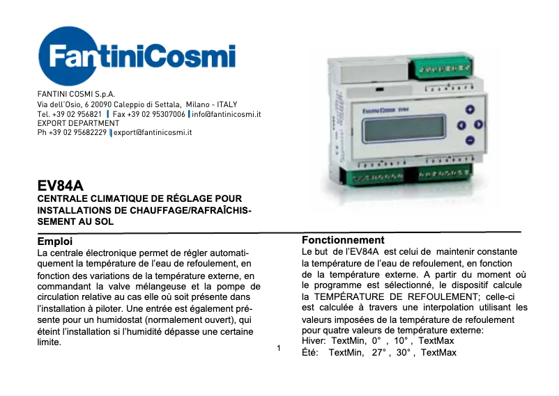 Page 1 de la notice Manuel utilisateur Fantini Cosmi EV84A