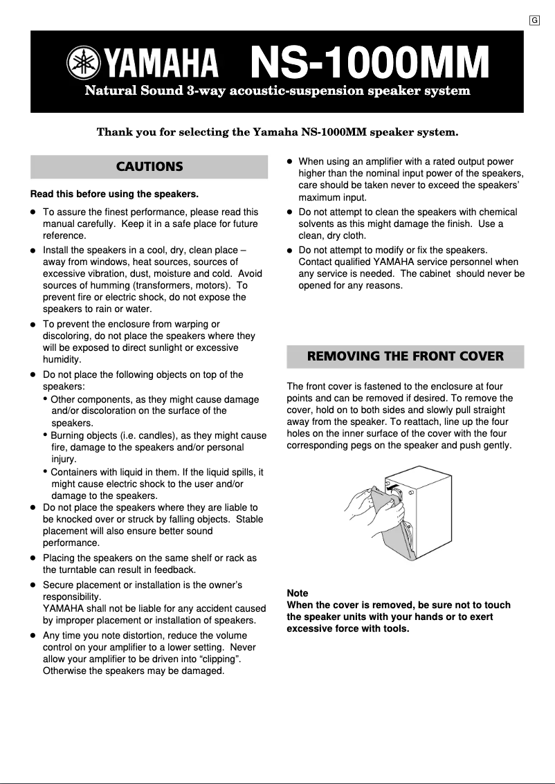 Page 1 de la notice Manuel utilisateur Yamaha NS-1000MM