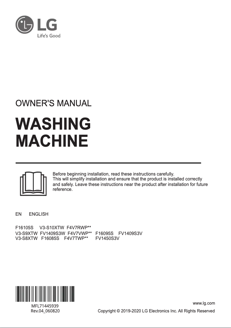 Page 1 de la notice Manuel utilisateur LG FV1450S3V