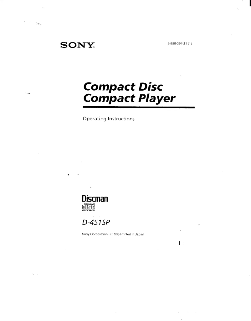 Page 1 de la notice Manuel utilisateur Sony Discman D-451SP