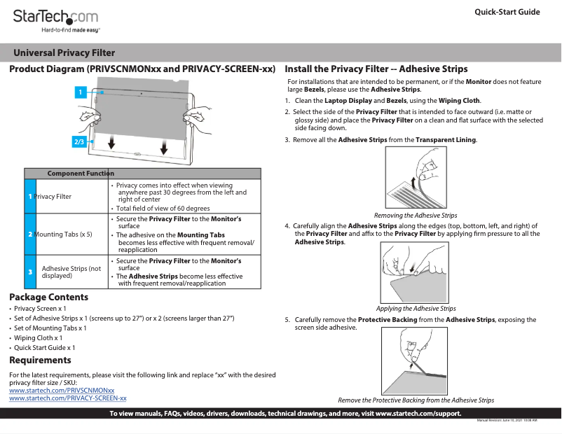 Page n°1 - Manuel utilisateur StarTech.com PRIVACY-SCREEN-22MB