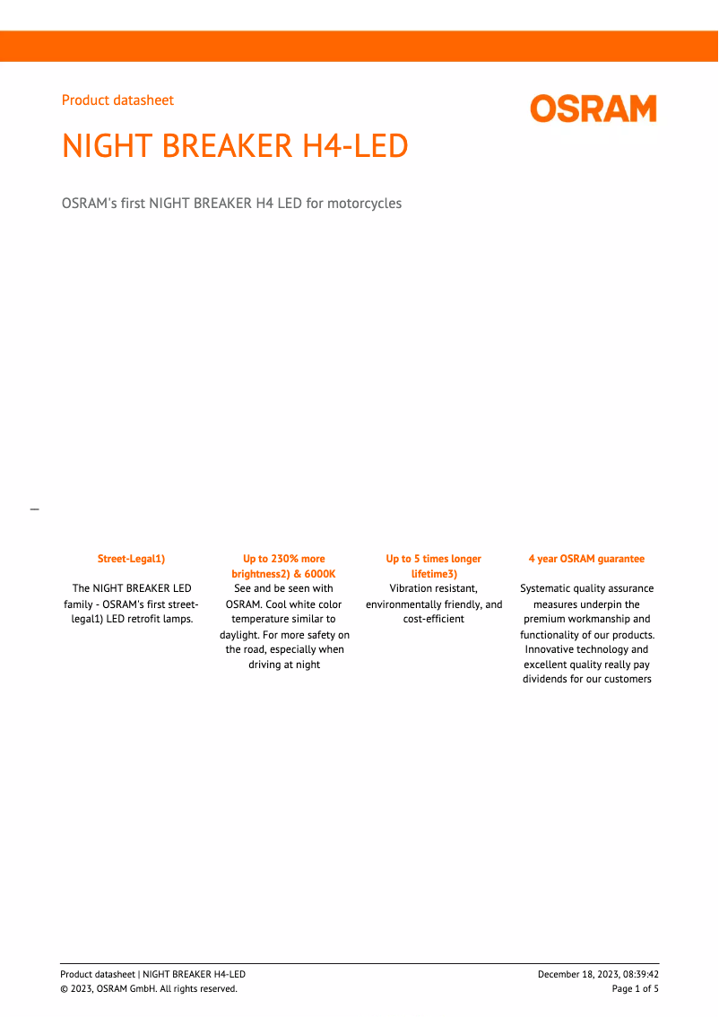 Image de la première page du manuel de l'appareil NIGHT BREAKER H4-LED