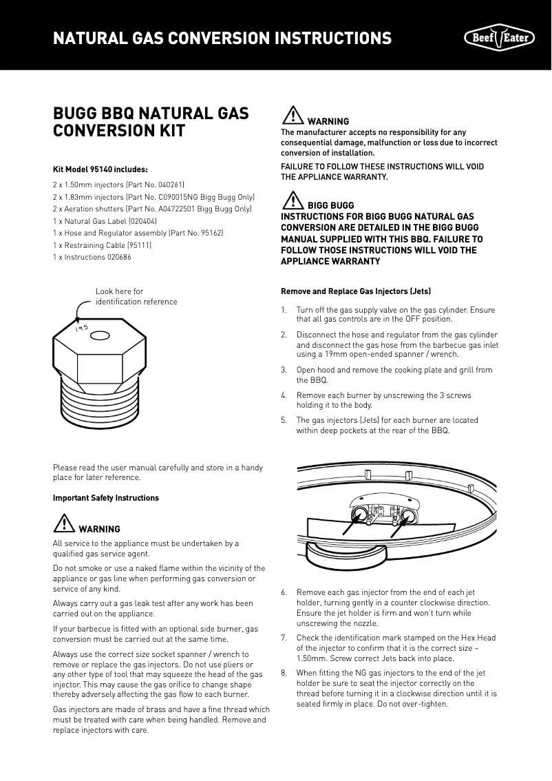 Page n°1 - Guide d'installation BeefEater Bugg BB49926