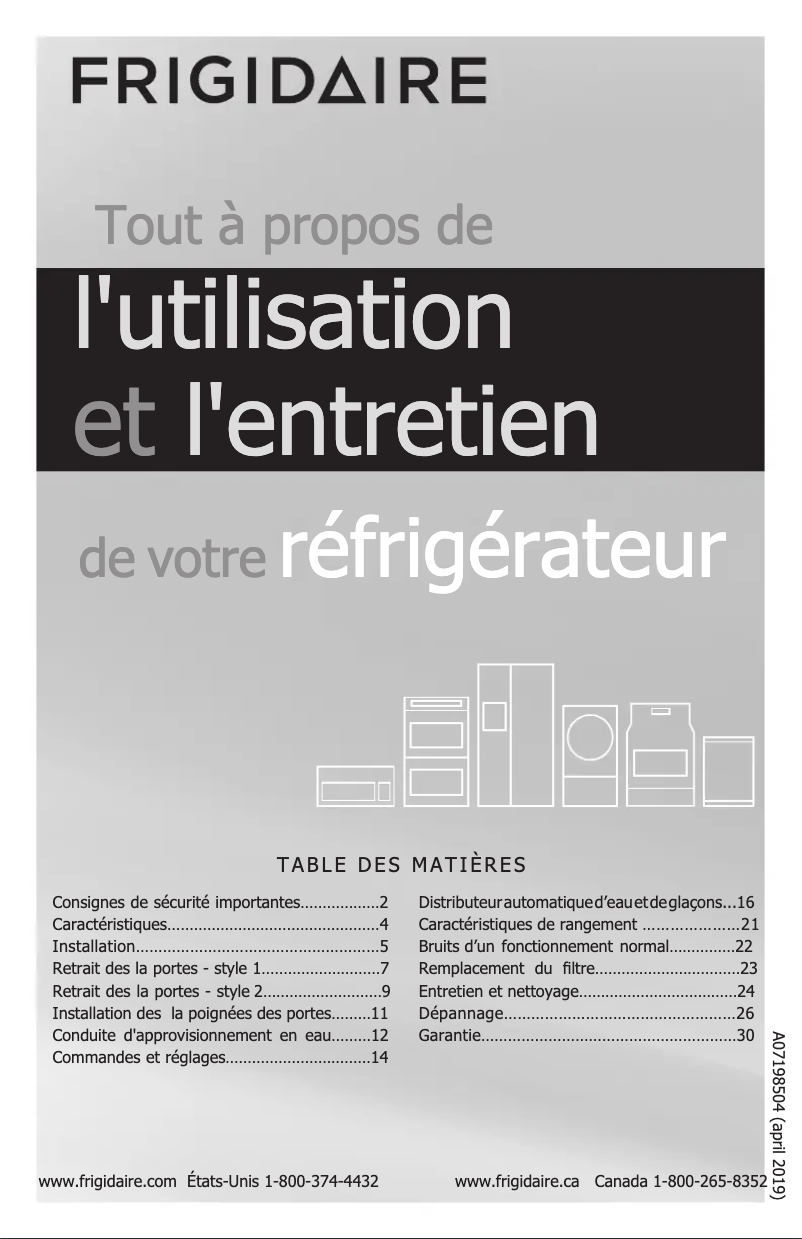 Page n°1 - Manuel utilisateur Frigidaire FFSS2325TS