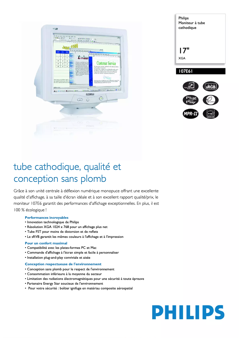 Page 1 de la notice Fiche technique Philips 107E61