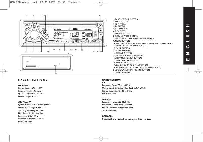 Page 1 de la notice Manuel utilisateur Caliber MCD 170