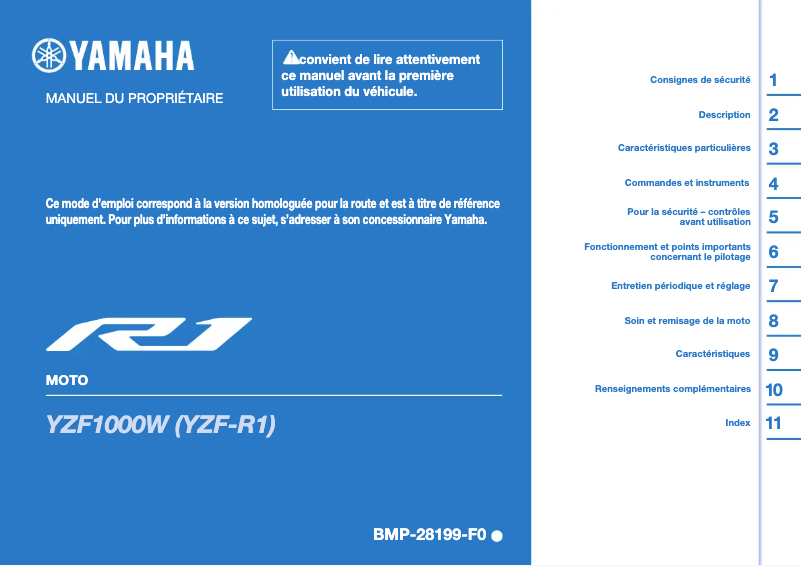 Page 1 de la notice Manuel utilisateur Yamaha YZF-R1 (2023)