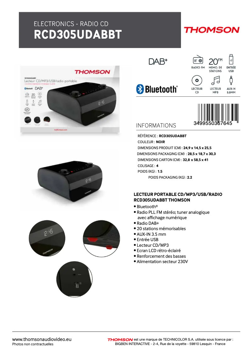 Page n°1 - Manuel utilisateur Thomson RCD305UDABBT
