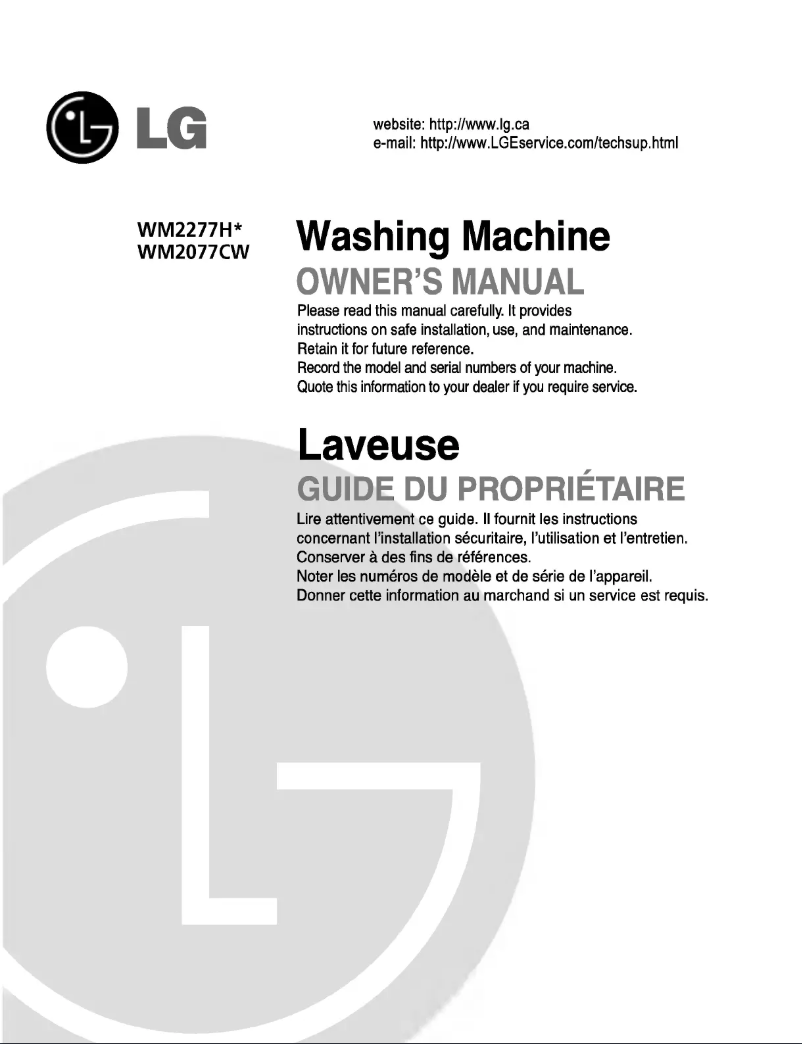 Page n°1 - Manuel utilisateur LG WM2177HW
