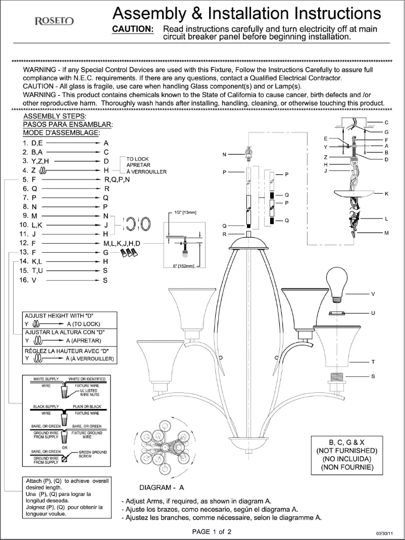 Page 1 de la notice Manuel utilisateur Roseto Leah PCH4936ANTWHG