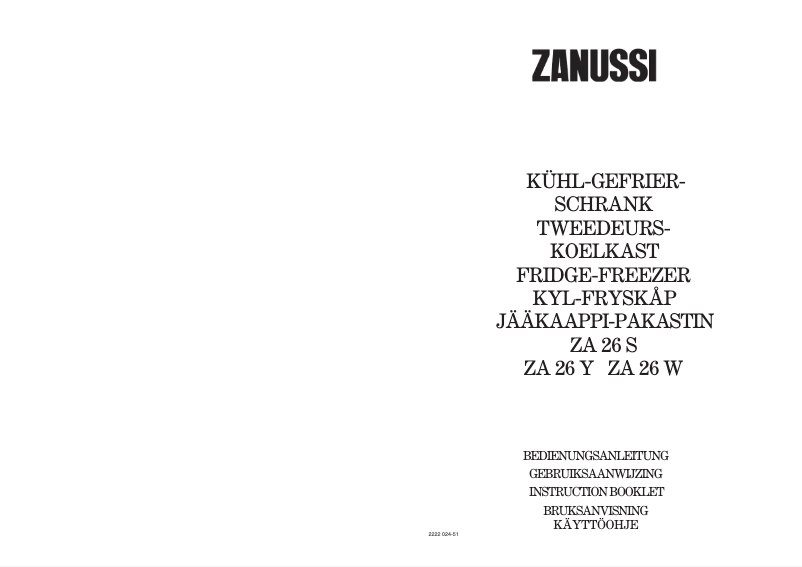 Page n°1 - Manuel utilisateur Zanussi ZA 26 y