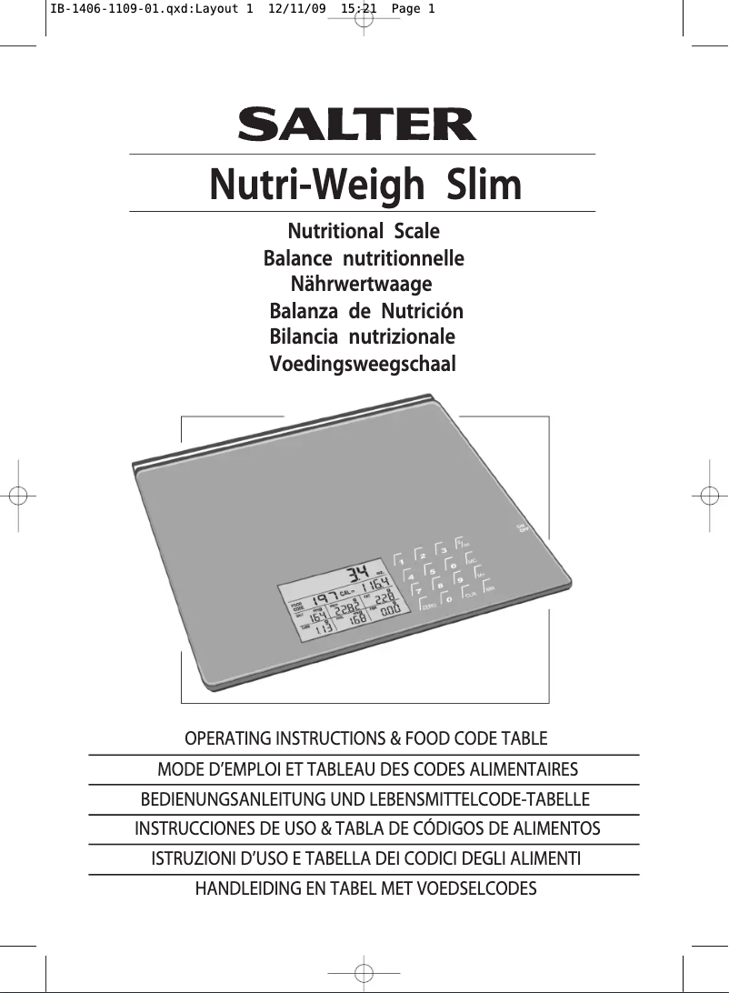 Page 1 de la notice Manuel utilisateur Salter Nutri-Weigh Slim 1406