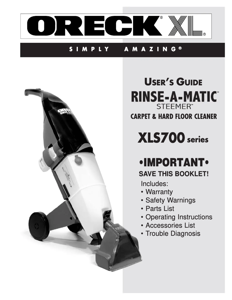 Página 1 del manual Manual de usuario Oreck RinseAMatic XLS70