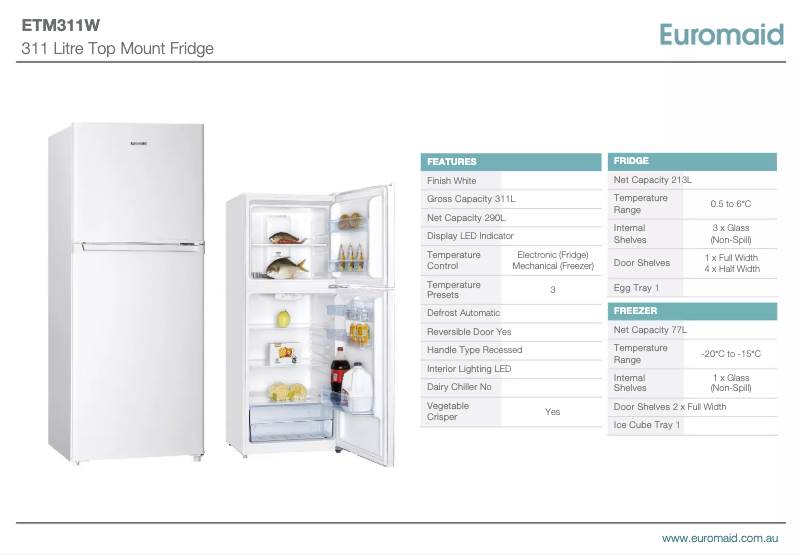 Page n°1 - Fiche technique Euromaid ETM311W