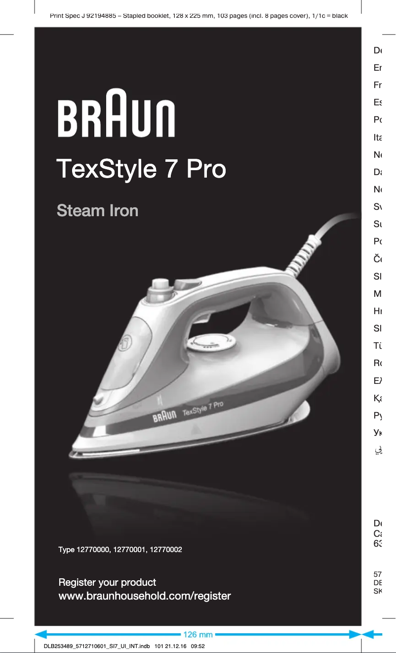 Page 1 de la notice Manuel utilisateur Braun TexStyle 7 SI 7042