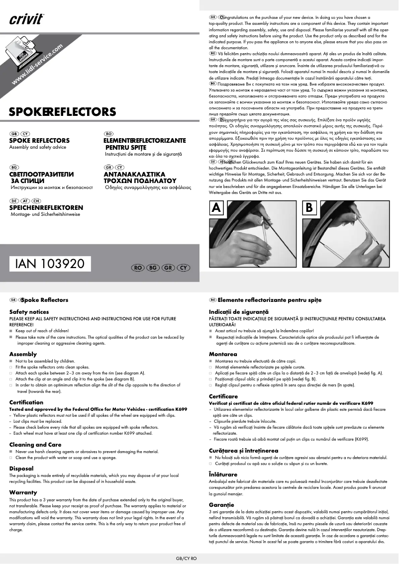 Page n°1 - Manuel utilisateur Crivit IAN 103920