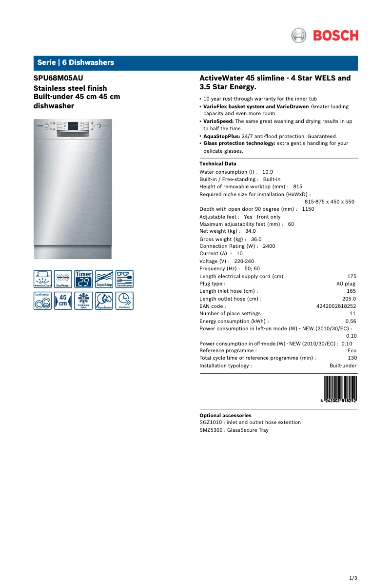 Image de la première page du manuel de l'appareil SPU68M05AU