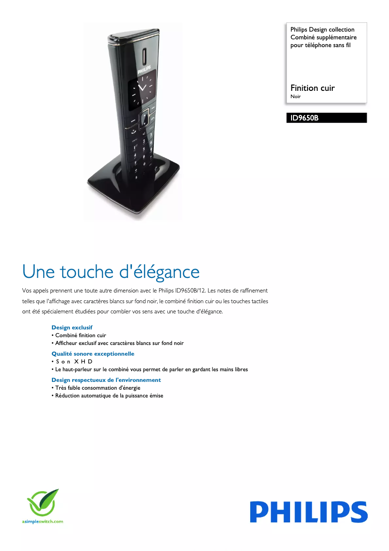 Página 1 del manual Ficha técnica Philips Design collection ID9650B