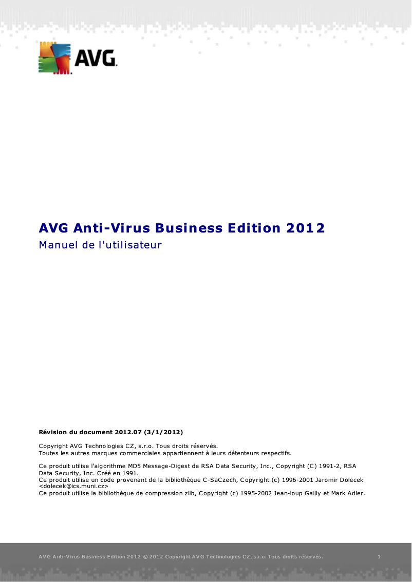Image de la première page du manuel de l'appareil Anti-Virus Business Edition 2012
