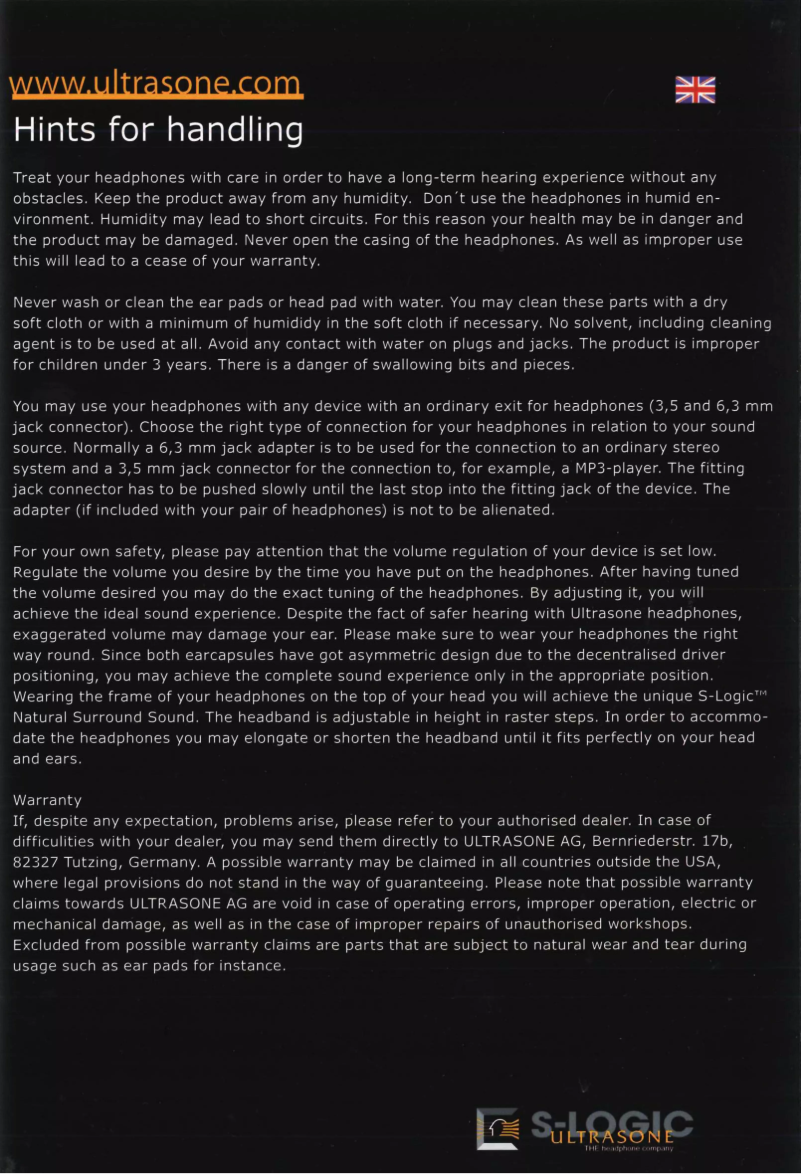 Page n°1 - Manuel utilisateur Ultrasone Performance 840