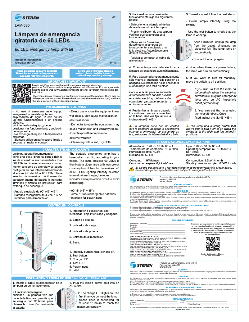Page 1 de la notice Manuel utilisateur Steren LAM-535