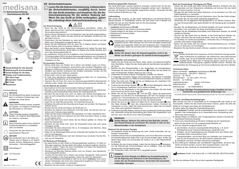 Page 1 de la notice Manuel utilisateur Medisana DS 400