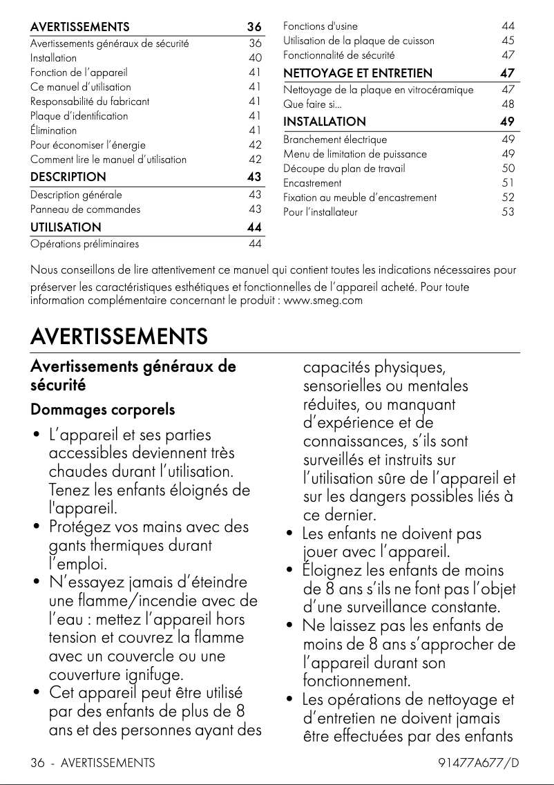 Page 1 de la notice Manuel utilisateur Smeg SIB2641D