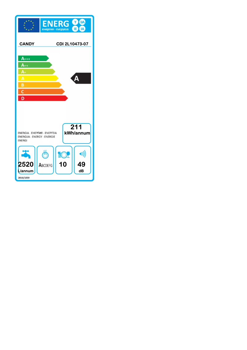 Page 1 de la notice Manuel utilisateur Candy CDI 2L10473-07