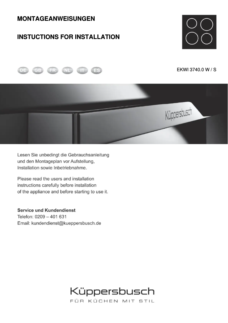 Page 1 de la notice Manuel d'utilisation et d'entretien Küppersbusch EKWI3740.0W