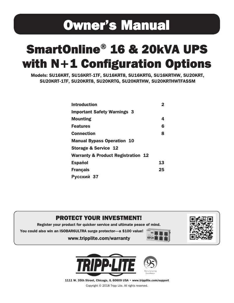 Page n°1 - Manuel utilisateur Tripp Lite SmartOnline SU16KRT