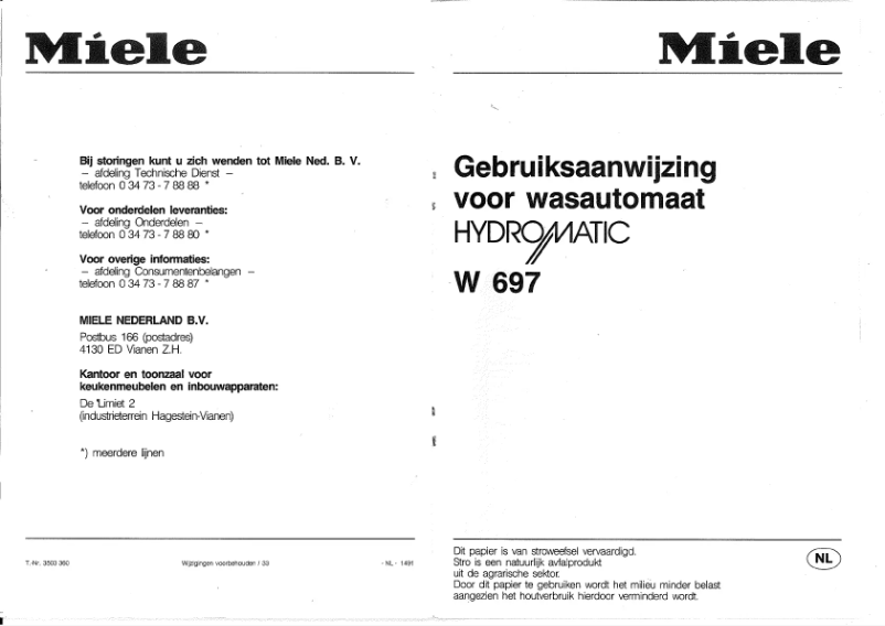 Page n°1 - Manuel utilisateur Miele Hydromatic W 697