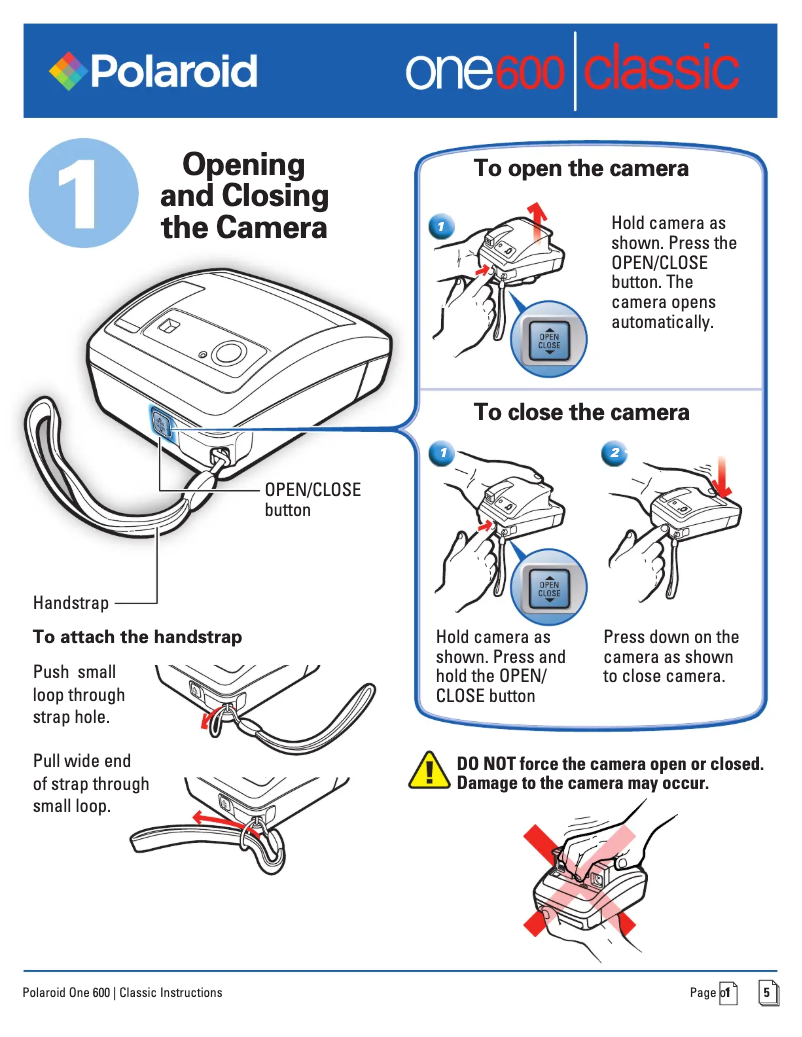 Page 1 de la notice Manuel utilisateur Polaroid One600 Classic