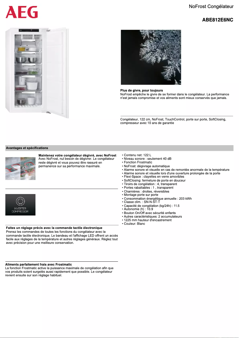 Page 1 de la notice Fiche technique AEG ABE812E6NC
