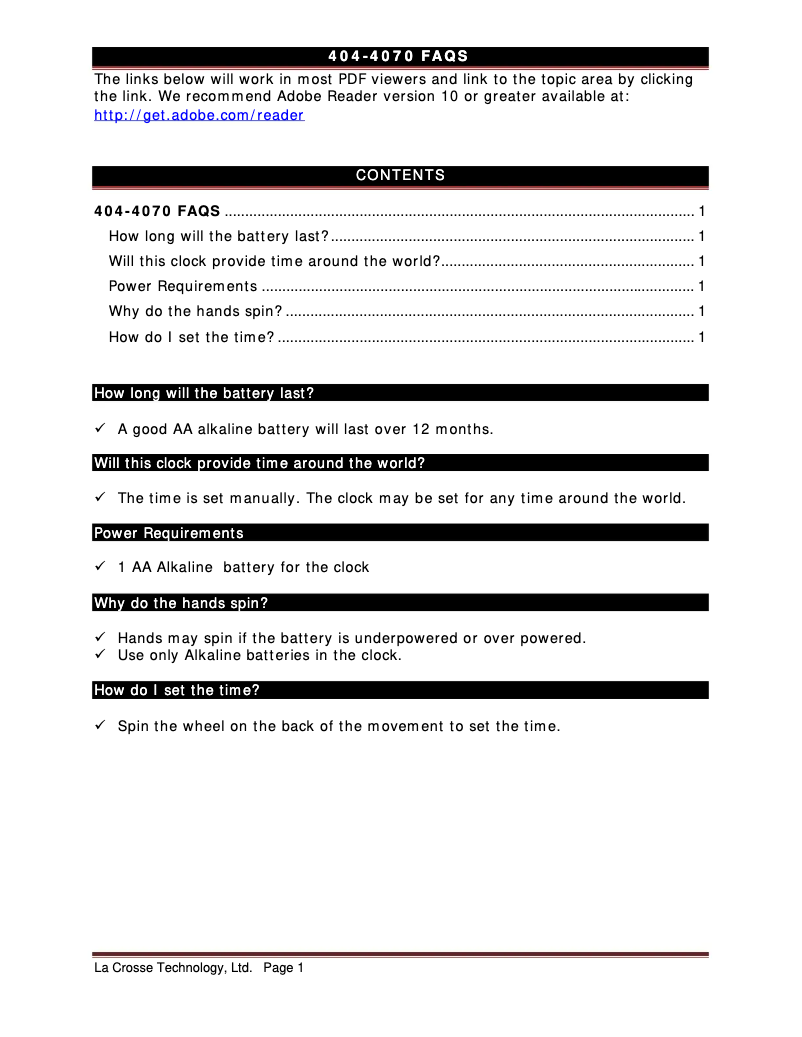 Page 1 de la notice FAQ La Crosse Technology 404-4070