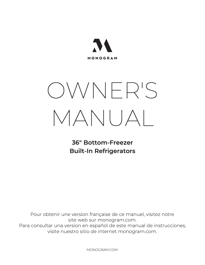 Page 1 de la notice Manuel utilisateur Monogram ZIC360NVLH