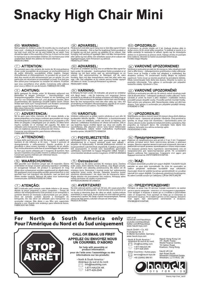 Page 1 de la notice Manuel utilisateur Hauck Snacky High Chair Mini