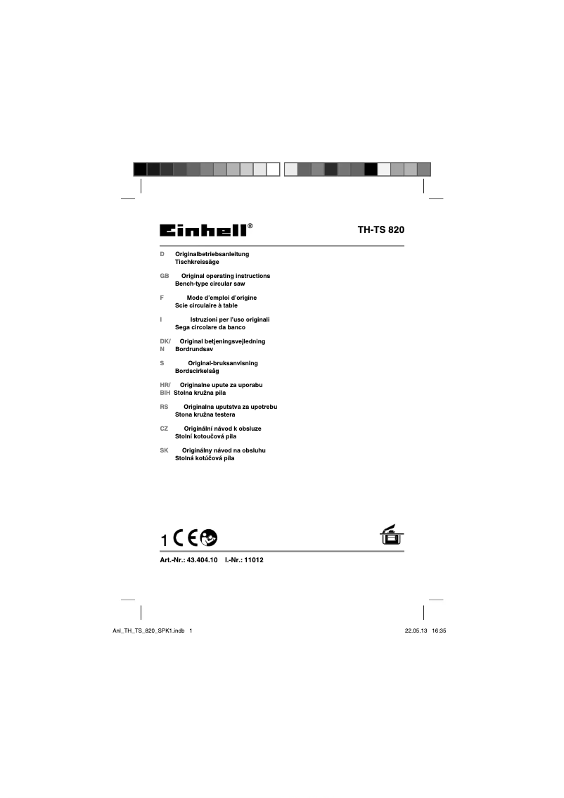 Page 1 de la notice Manuel utilisateur Einhell TC-TS 820