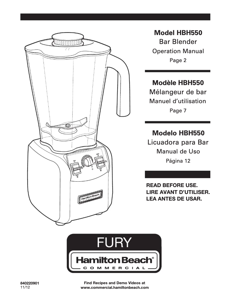 Página 1 del manual Manual de usuario Hamilton Beach Fury HBH550