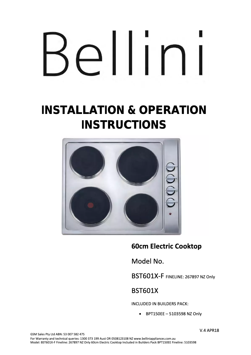 Page n°1 - Manuel utilisateur Bellini BST601X