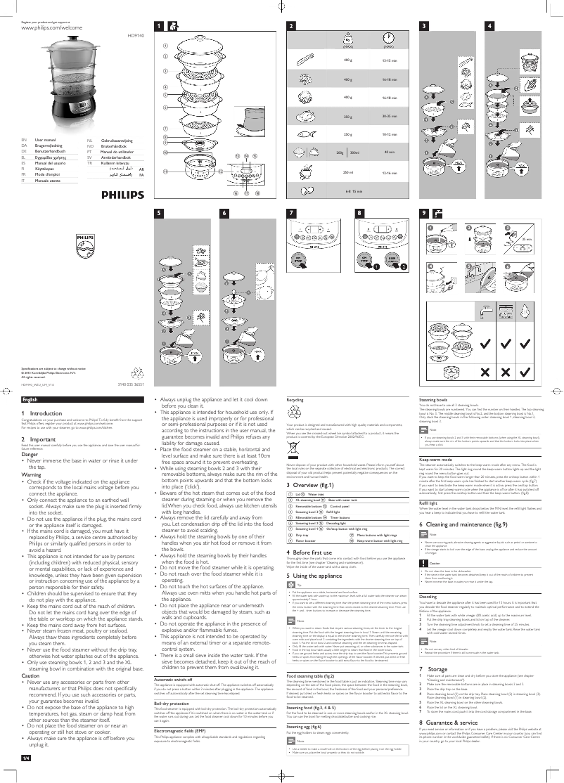 Image de la première page du manuel de l'appareil Pure Essentials HD9140