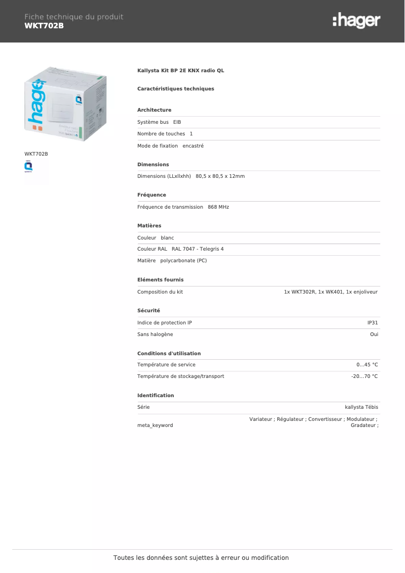 Image de la première page du manuel de l'appareil WKT702B