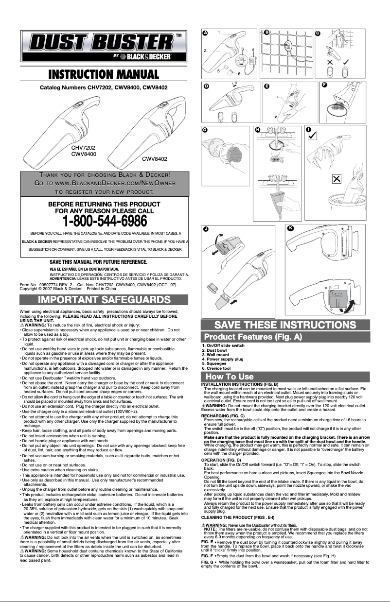 Page n°1 - Manuel utilisateur Black & Decker Dustbuster CWV8402