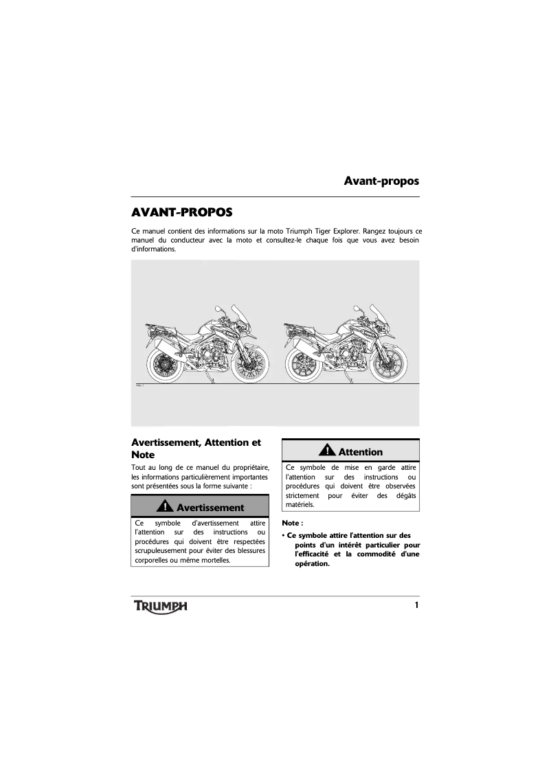 Page 1 de la notice Manuel utilisateur Triumph Tiger Explorer (2014)