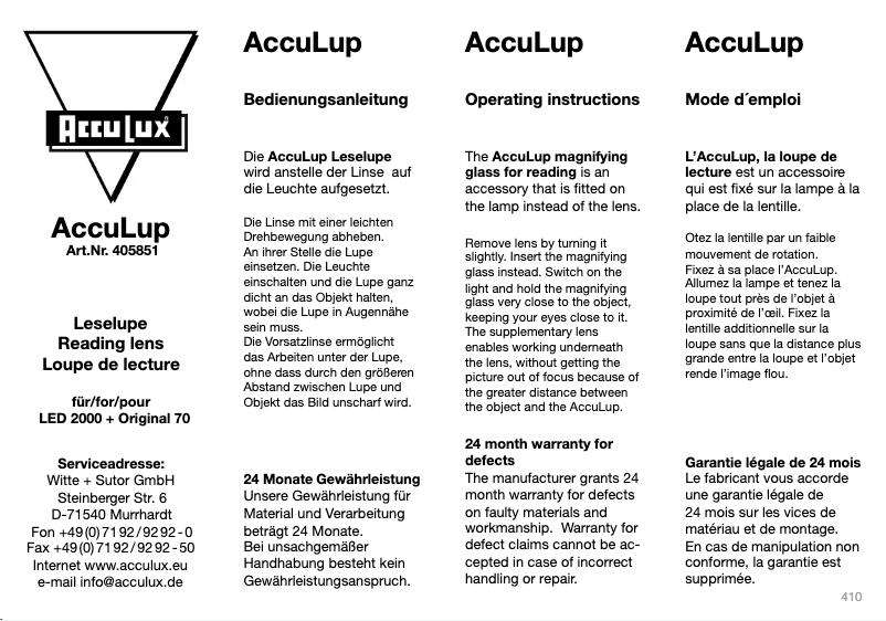 Page 1 de la notice Manuel utilisateur AccuLux AccuLup