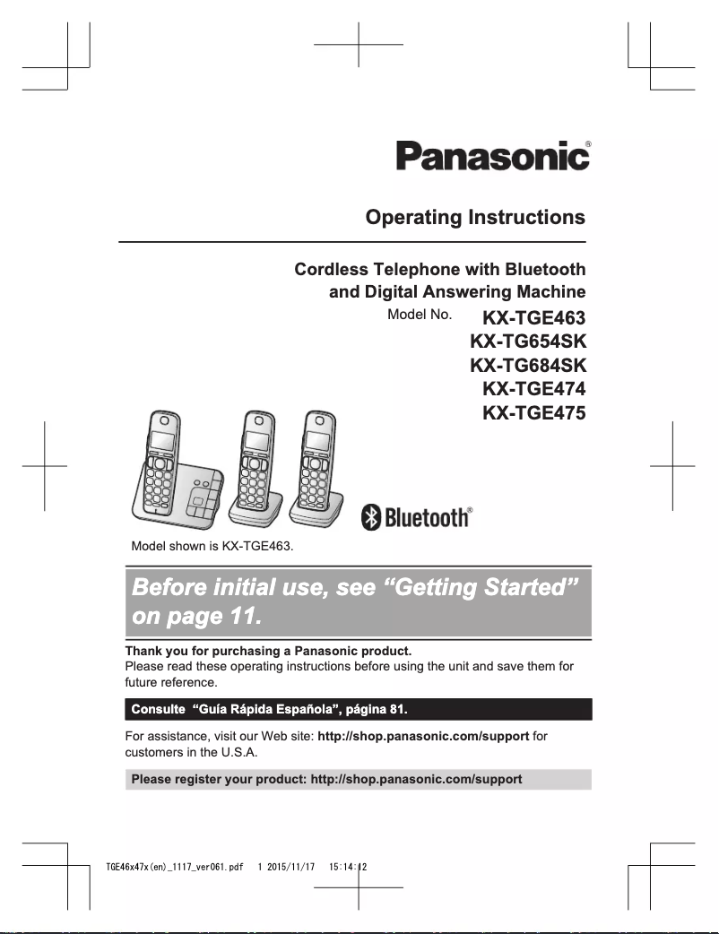 Page 1 de la notice Manuel utilisateur Panasonic KX-TGE484S2