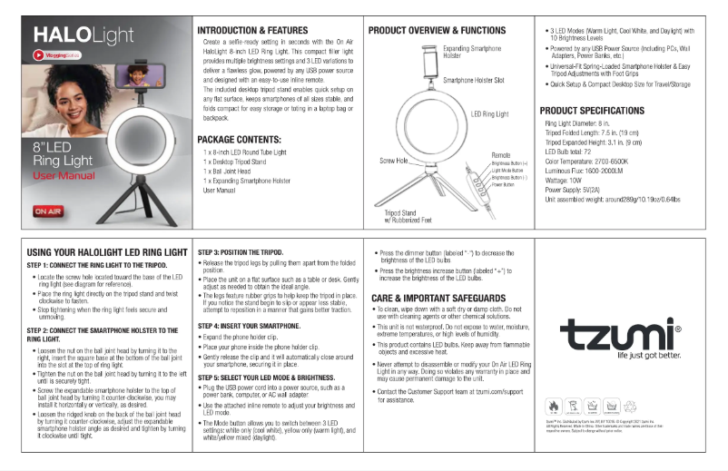 Page 1 de la notice Manuel utilisateur On Air Halo Light