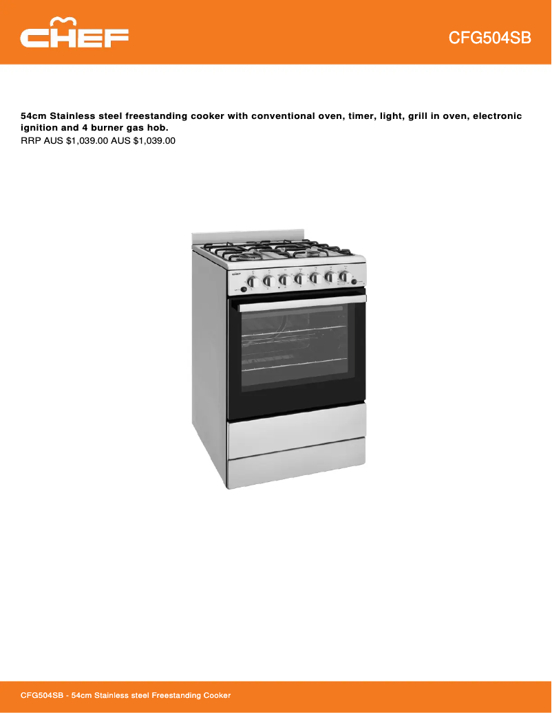 Page 1 de la notice Fiche technique Chef CFG504SBLP