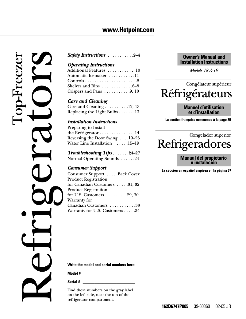 Page 1 de la notice Manuel utilisateur Hotpoint HTM18IBPSA