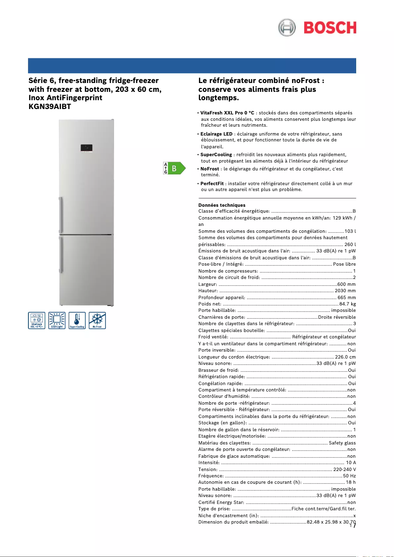 Página 1 del manual Ficha técnica Bosch KGN39AIBT